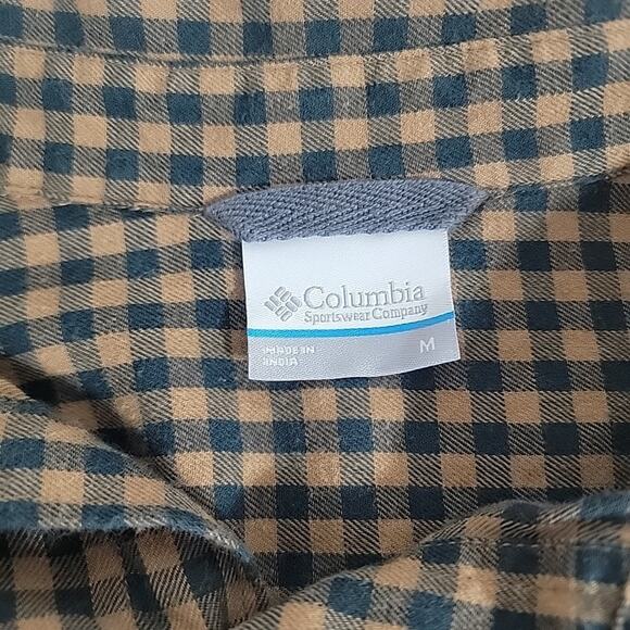 Columbia Men’s Flannel Shirt Medium Brown Navy Plaid Long Sleeve Button Up Soft - Picture 7 of 8